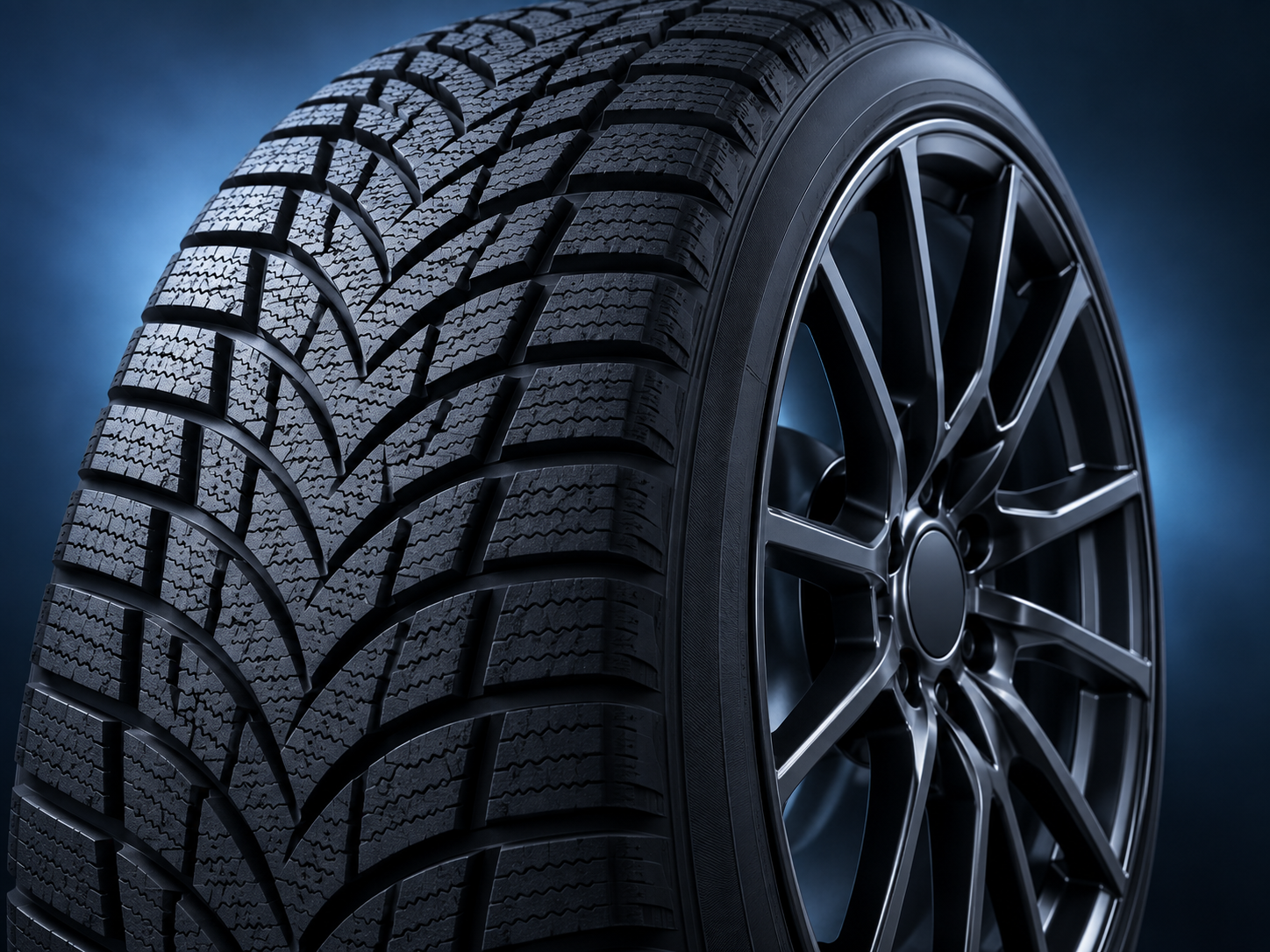 Black alloy wheel with winter tire